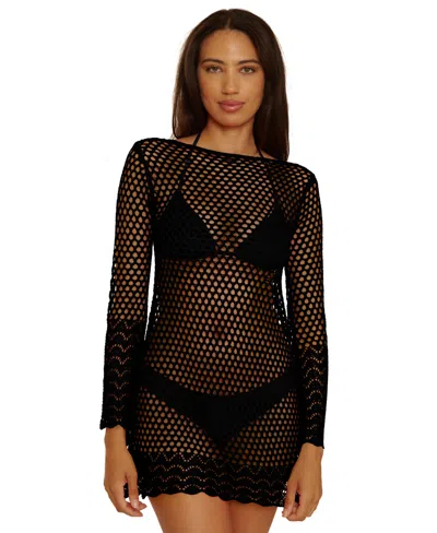 Becca Women's Treasure Island Crochet Knit Swimsuit Sweater In Black