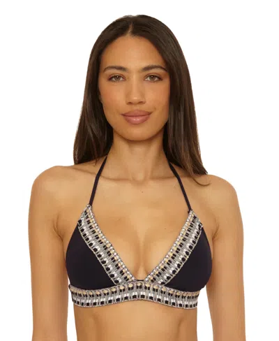 Becca Womens Fiesta Basket Weave Trim Hatler Top Bottoms In Black