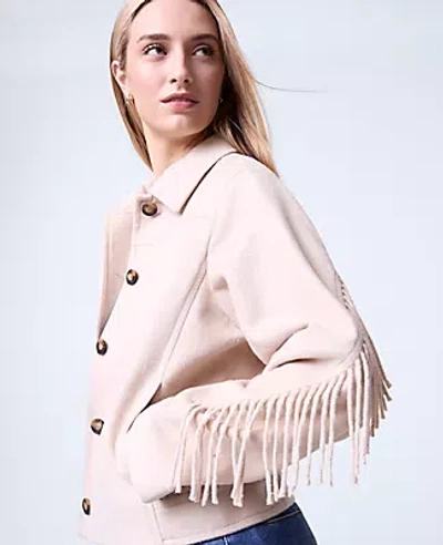 Ann Taylor Petite Weekend Collection Fringe Bomber Jacket In Pink