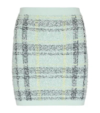 Balmain Tweed Embellished Plaid Mini Skirt In Blue