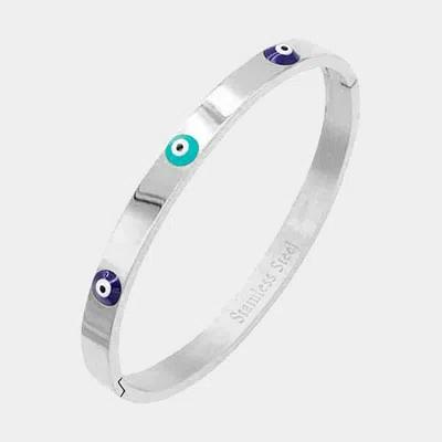 Fashnzfab Triple Evil Eye Stainless Steel Bangle Bracelet In Metallic