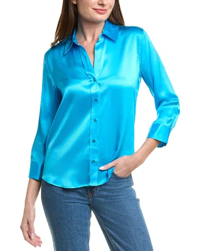 L'agence Dani 3/4-sleeve Silk Blouse In Blue