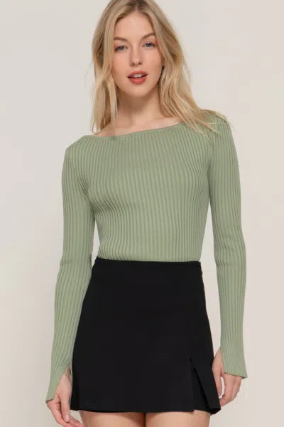 Truedames Long Sleeve Boat Neck Sweater In Green