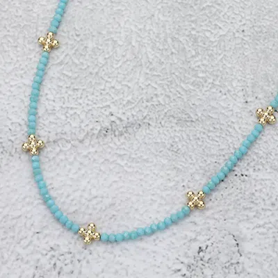 Fashnzfab Metal Bubble Flower Pointed Faceted Beaded Necklace In Blue