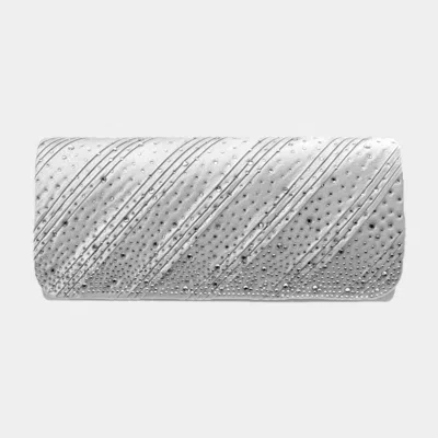 Fashnzfab Diagonal Line Detailed Bling Evening Clutch / Crossbody Bag In Silver