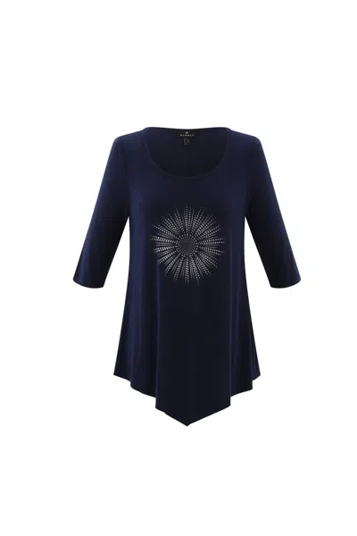Marble Women's Asymmetrical Tunic Top In Navy In Blue