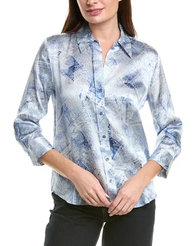 L'agence Dani 3/4-sleeve Silk Blouse In Blue