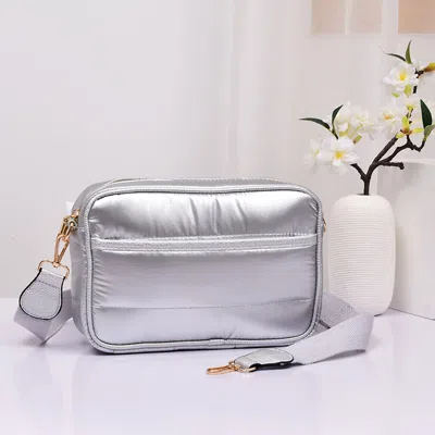 Fashnzfab Solid Rectangle Puffer Crossbody Bag In Silver