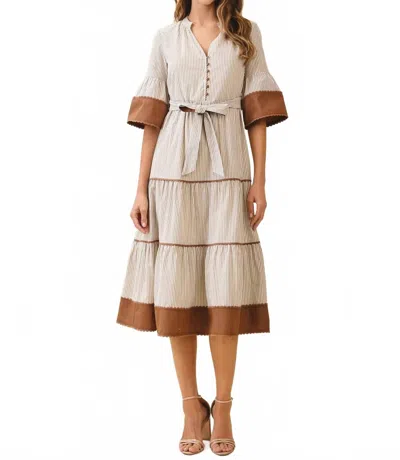 Tcec Contrast Trim Midi Dress In Beige In Multi