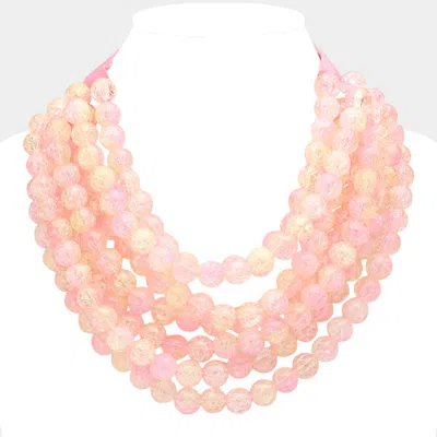 Fashnzfab Chunky Acrylic Beaded Multi Layered Faux Leather Magnetic Necklace In Pink