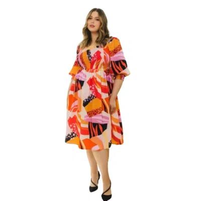 Truedames Plus Floral Print Square Neckline Midi Dress In Multi