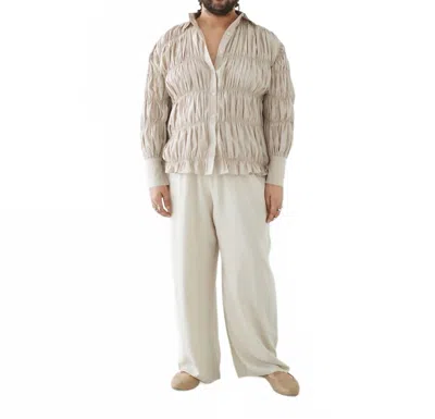 T.w.i.n. That’s What I Need Shirred Button Up Shirt In Oatmeal In White