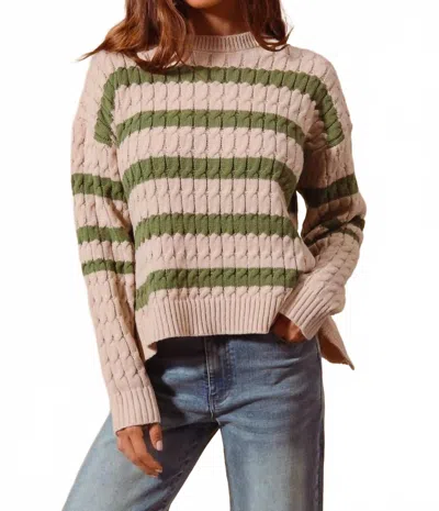 So Me Megan Cable Knit Sweater In Cream In Brown