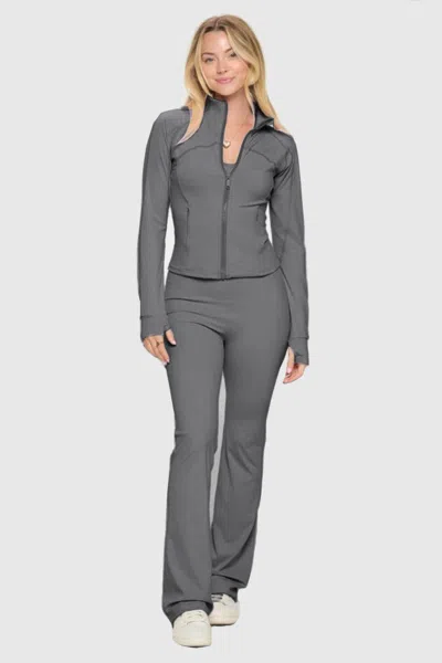 Truedames Women's Premium Yoga Jacket W/jumpsuit Set In Gray