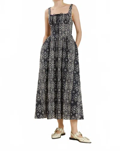 Aureum Good Things To Come Embroidered Midi Dress In Navy In Blue