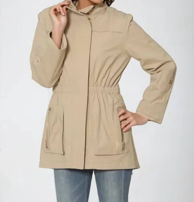 Ciao-milano Anna Waterproof Cinch Waist Rain Jacket In Khaki In Green