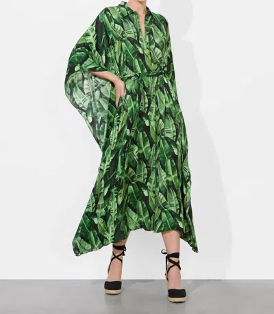 Alice And Olivia Deanne Midi Shirt Dress With Belt In Jungle Palm Off White In Green