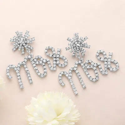 Fashnzfab Mrs Rhinestone Embellished Message Dangle Earrings In Silver