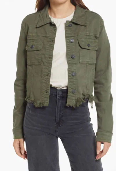 Hidden Destructed Denim Jacket In Olive In Green