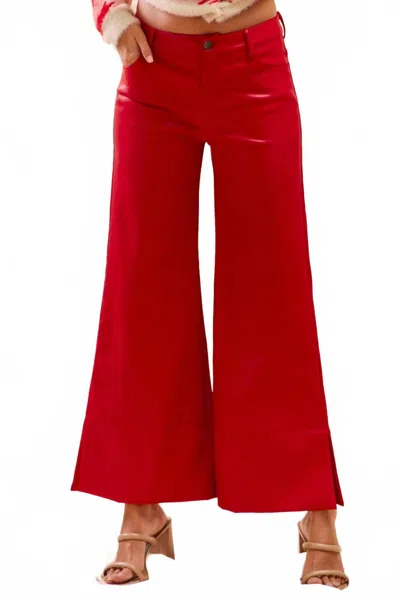 So Me Regina Mid Rise Wide Faux Leather Pants In Red In Red