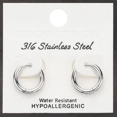Fashnzfab Secret Box_stainless Steel Huggie Hoop Earrings - Rhodium In Multi