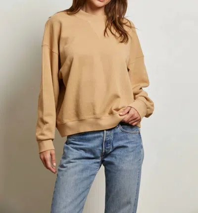 Perfectwhitetee Blake French Terry Oversized Crew Sweater In Suede In Brown