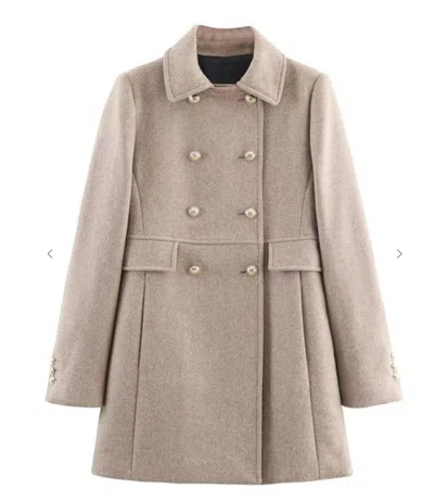 Sundayup Women's Windsor Double Breasted Button Coat In Oatmeal In Gray