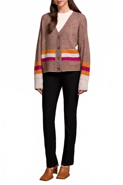 Tribal Long Sleeve Sweater Cardigan With Pockets In Brown In Brown