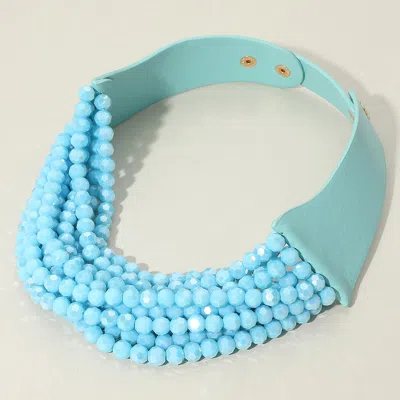 Fashnzfab Chunky Acrylic Beaded Multi Layered Faux Leather Necklace In Blue