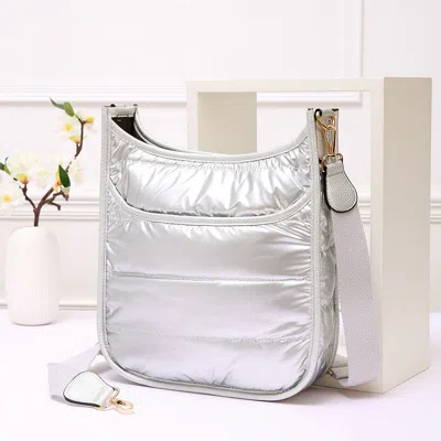 Fashnzfab Solid Quilted Shiny Puffer Crossbody Bag In Silver