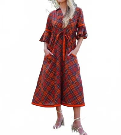 Islapayal Cape Plaid Midi Dress In Cinnamon In Multi