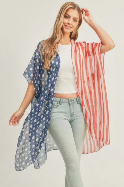 Truedames Half N Half American Flag Kimono In Multi