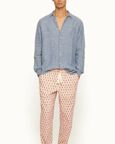 Orlebar Brown Justin Long Sleeve Button Up Shirt In Light Bergamo Blue In Multi