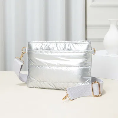 Fashnzfab Solid Puffer Crossbody Bag In Silver