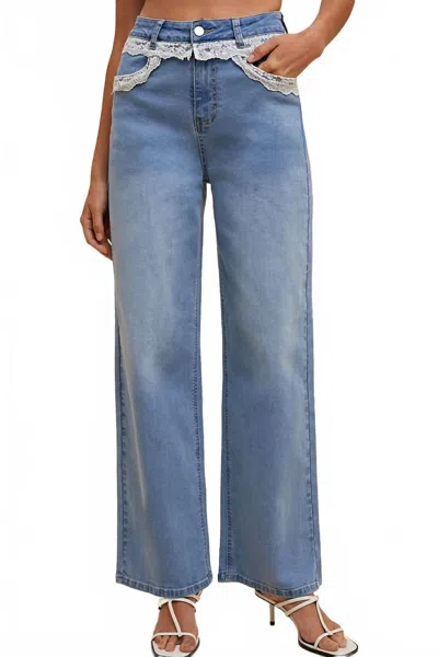 Anniewear Lace Me Up High Rise Jeans In Indigo In Blue