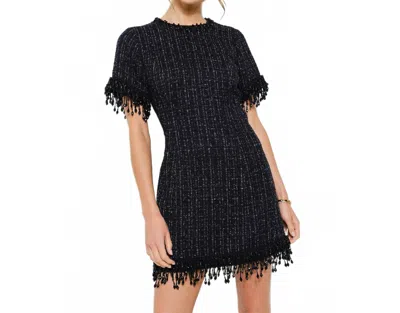 Ina Fashion Beaded Fringe Tweed Mini Dress In Black In Black