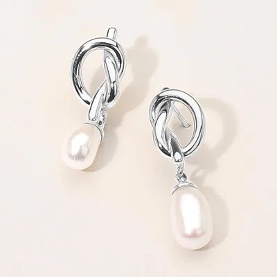 Fashnzfab Secret Box_stainless Steel Knot Pearl Drop Earringsrhodium In Multi