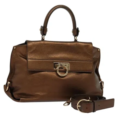 Pre-owned Ferragamo Sofia Satchel Leather Leather Bag () In Gold