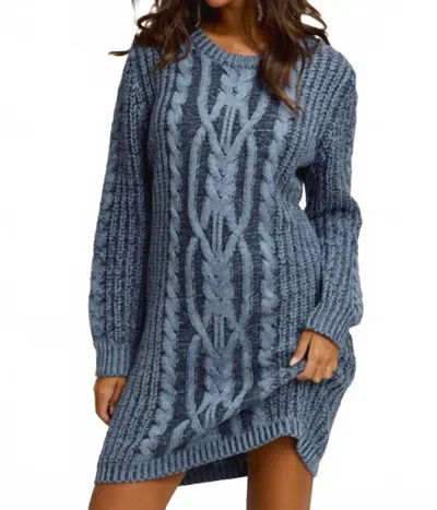 So Me Alora Two Tone Cable Knit Sweater Dress In Dusty Blue In Blue