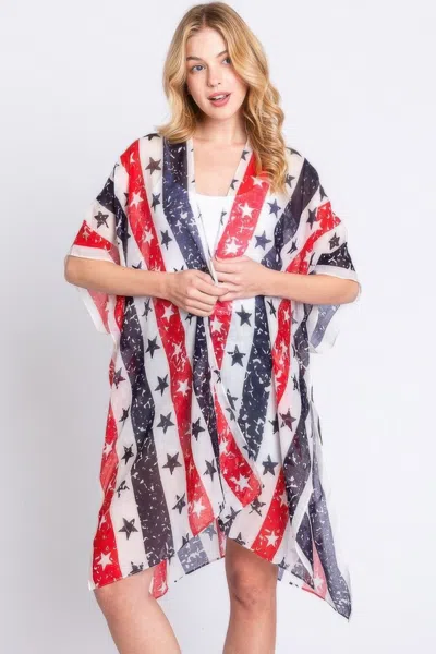 Truedames Stripe And Star American Flag Kimono In Multi