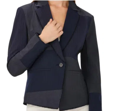 Ecru Pinstripe Patchwork Blazer In Navy In Blue