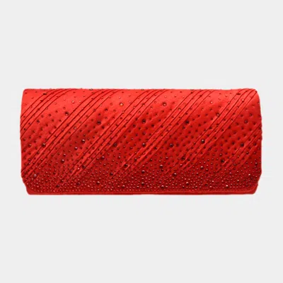 Fashnzfab Diagonal Line Detailed Bling Evening Clutch / Crossbody Bag In Red