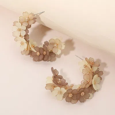 Fashnzfab Matte Petal Floral Hoop Earrings In Brown