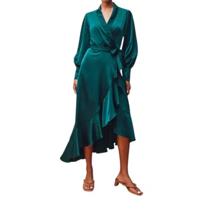 Dress Forum Sofia Satin Midi Dress In Deep Teal In Green