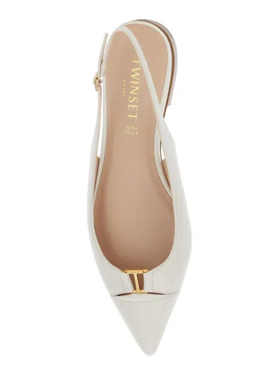 Twinset Pointed Slingback Pumps In White