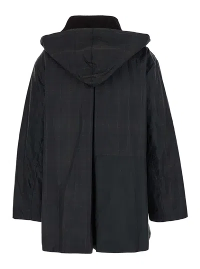 Barbour Dark Brown Jacket With All-over Stripe Motif And Logo Patch On The Front In Waxed Cotton Woman In Black