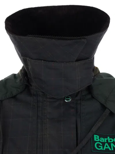 Barbour Dark Brown Jacket With All-over Stripe Motif And Logo Patch On The Front In Waxed Cotton Woman In Black