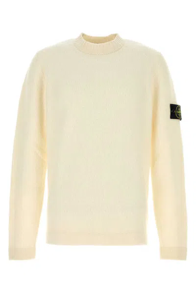 Stone Island Ivory Ribbed Knit Sweater With Crew Neckline In Multi