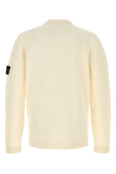 Stone Island Ivory Ribbed Knit Sweater With Crew Neckline In Multi