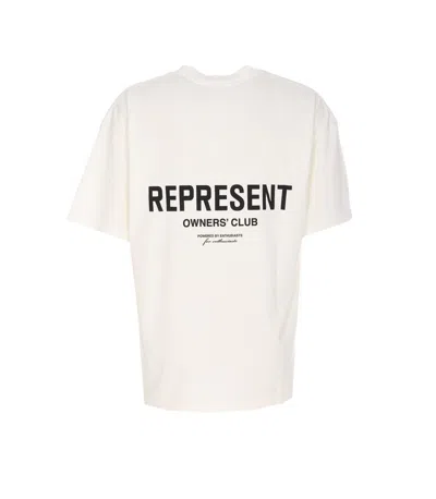 Represent White Crewneck T-shirt With With Front And Back Owners Club Print In Cotton Man In Multi